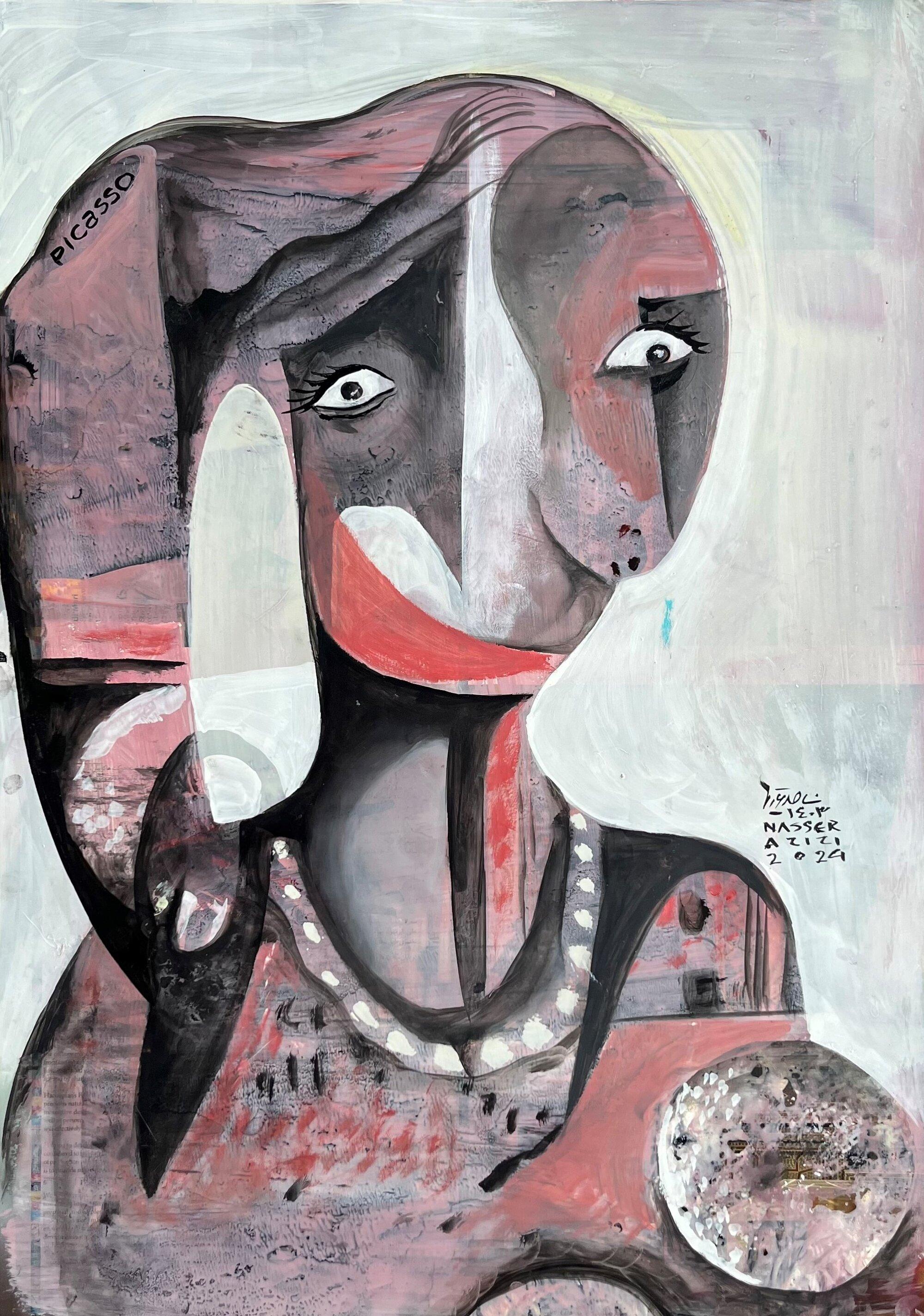 8 Nasser Azizi Picasso the Other Face Mixed Media on Cardboard 70 X49 Cm 2024(1403)