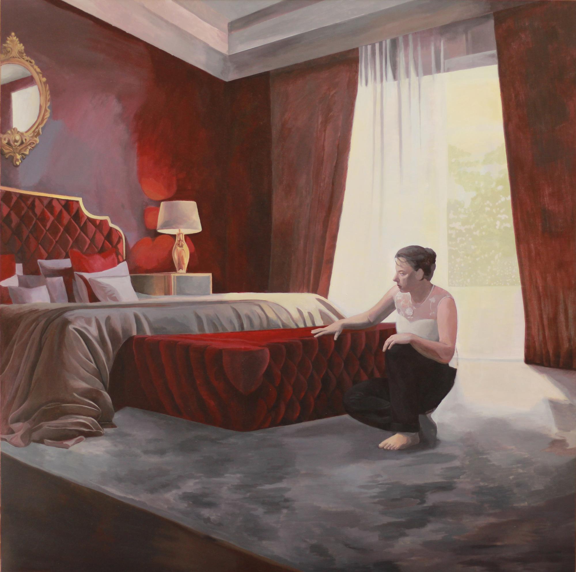 2  Sarah Pooyanfard Red Room  Acrylic on Canvas 120x120 2024(1403)